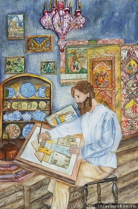 Ю. Спегальский за работой (Алёна Кошиль, 15 лет), бумага, акварель. Преподаватель - Л. Гордеева .