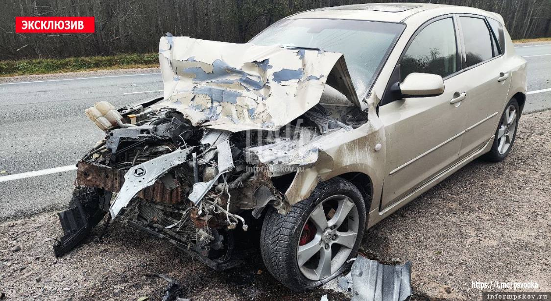 Женщина пострадала при столкновении легкового автомобиля и грузовика в Плюсском районе Фото: Telegram-канал «ПАИ. Псковская сводка»