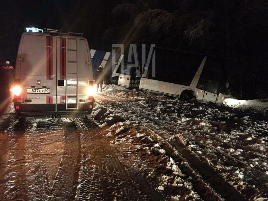 Автобус съехал в кювет на маршруте Санкт-Петербург — Бежаницы