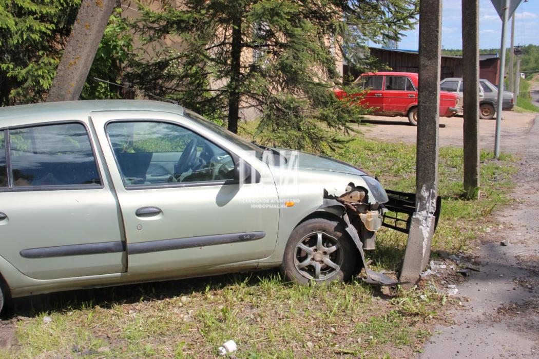 Водитель Renault врезалась в опору освещения в Пустошкинском районе 