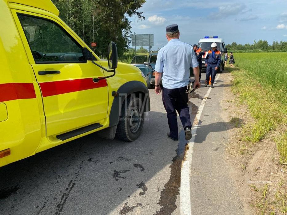 Фото с места происшествия: два одинаковых автомобиля столкнулись в Псковском районе