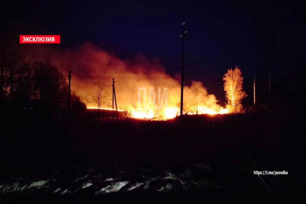 Пожарные Пыталово ликвидируют огромный пал травы