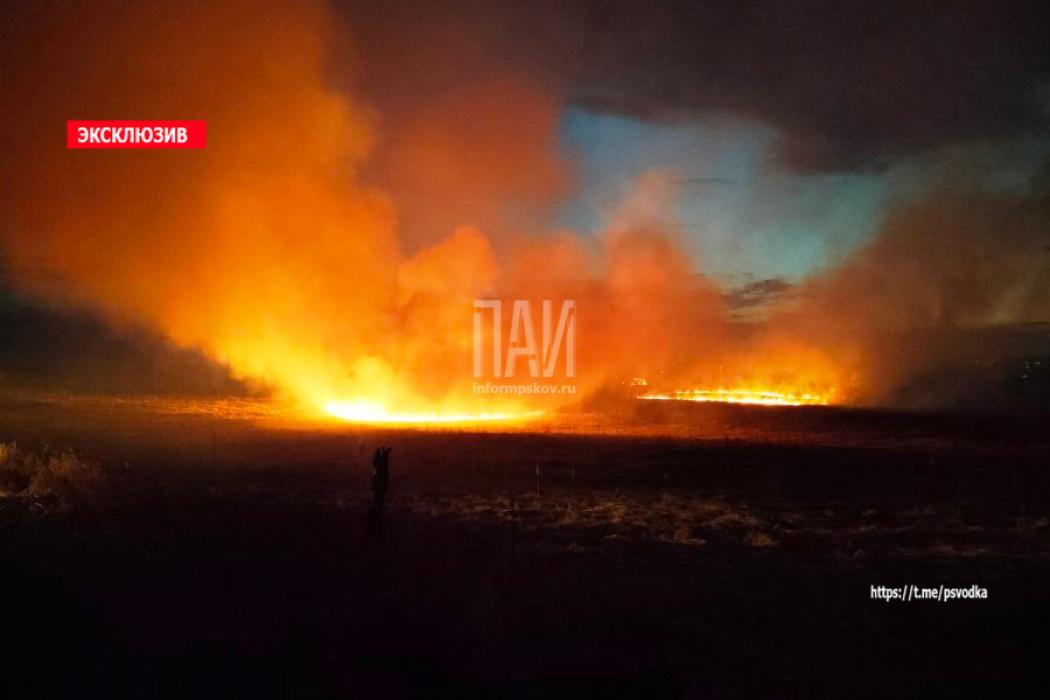 Пожарные Пыталово ликвидируют огромный пал травы