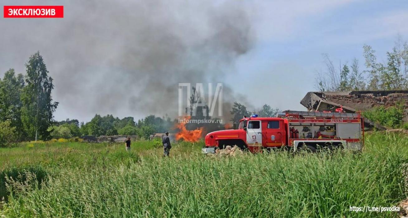 Возгорание мусора произошло у заброшенного склада в городе Дно 