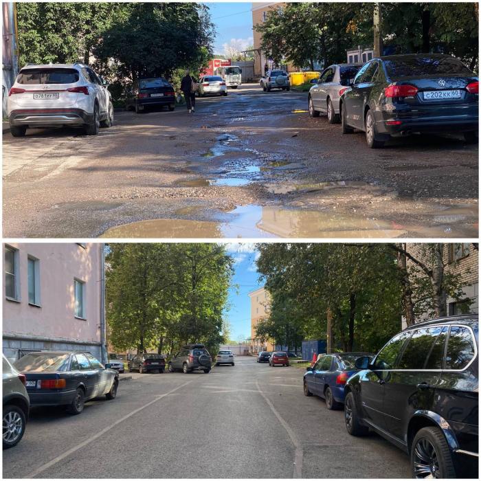 Ямы и неровности ликвидировали на улице Советской в Пскове