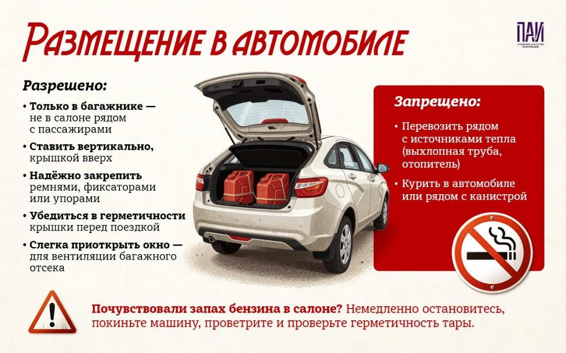  Как безопасно перевозить бензин в канистрах: объясняем в карточках
