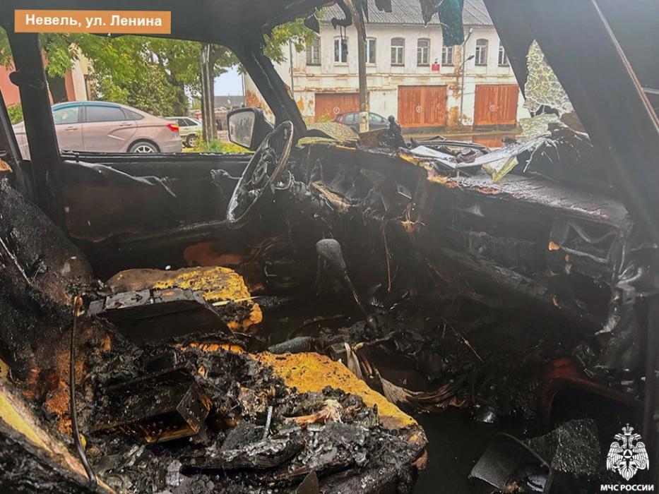 Автомобиль сгорел в Невеле из-за проблем с электрикой